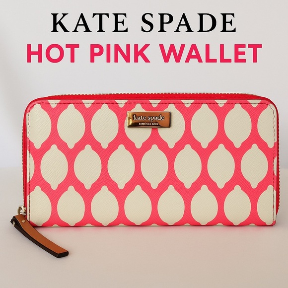 Kate Spade New York Zip Wallet – Hot Pink & White Pattern - Picture 1 of 8